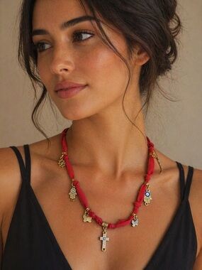 Red Charm Necklace with Gold Accents
